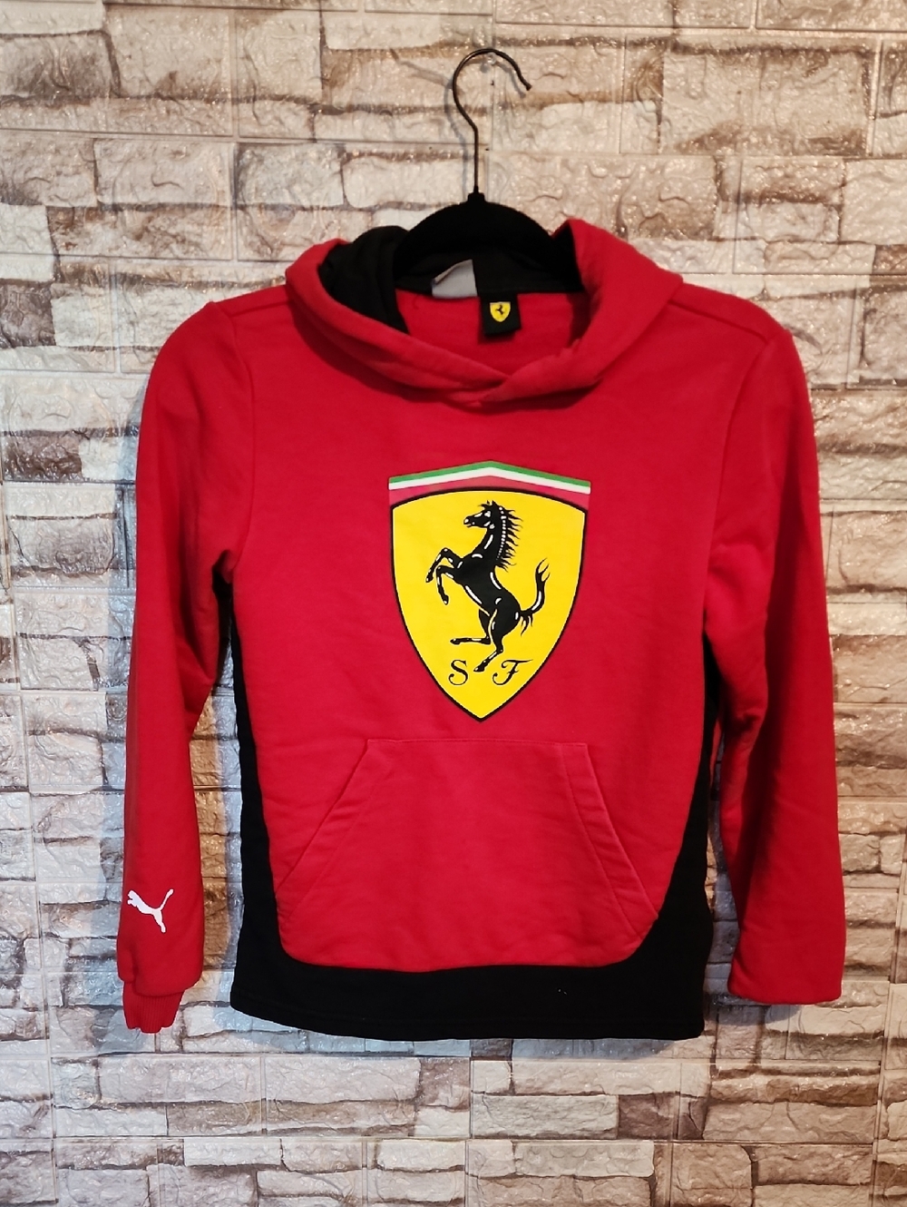 Puma Ferrari Red Hoodie with Yellow Shield Emblem